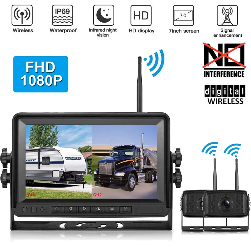 YuanTing FHD 1080P Цифровая беспроводная резервная камера и монитор комплект для RVs трейлеров с " монитором высокоскоростная система наблюдения - Цвет: 7FD