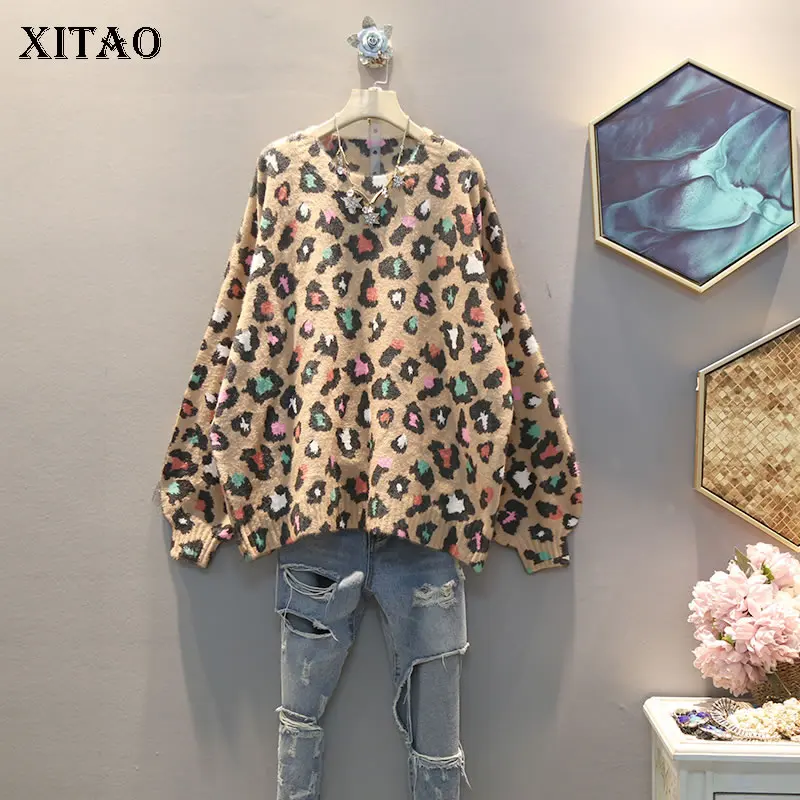 XITAO трикотажные женские модные новые 2019 осенние элегантные прямые леопардовые