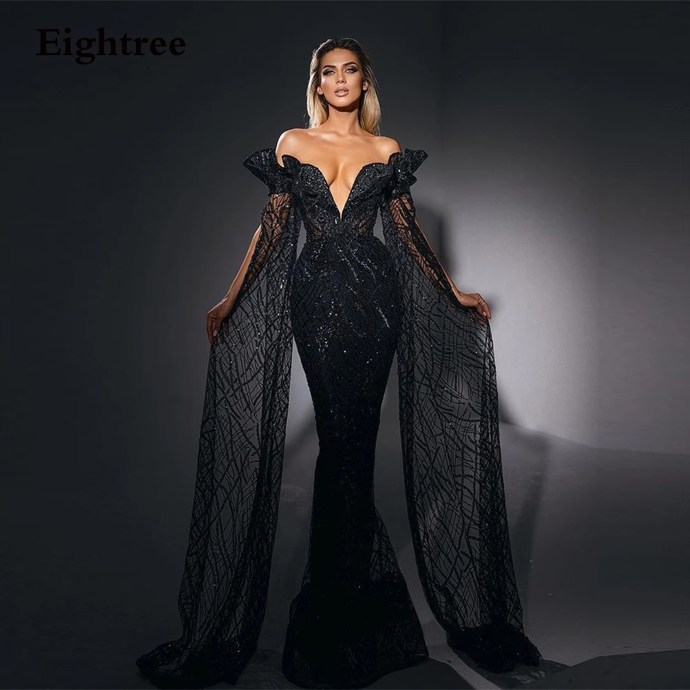 evening dresses for women Eightree Sparkly Long Sequins Lace Black Evening Party Dress Off Shoulder Mermaid Shiny Prom Gowns Night Celebrity Dresses 2022 plus size evening wear