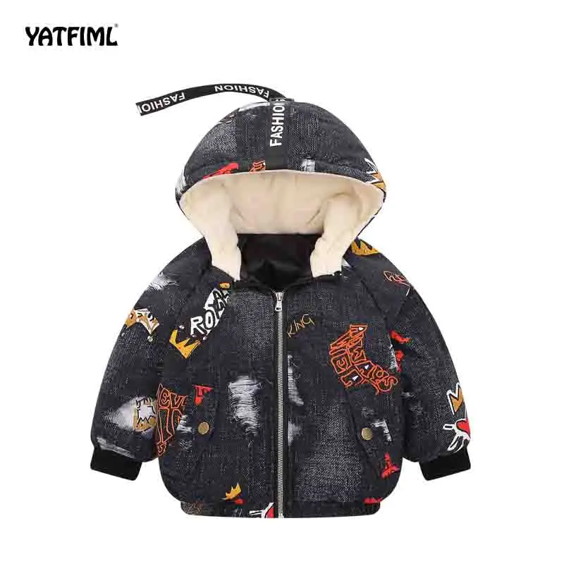 YATFIML, плотное детское зимнее пальто для мальчиков и девочек теплое плотное детское зимнее пальто для мальчиков и девочек Теплые Детские Зимние куртки одежда из хлопка - Цвет: black