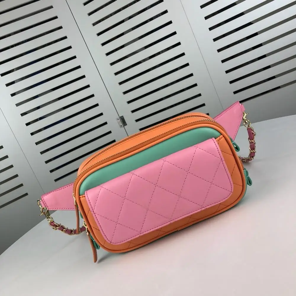 Pink Поясные Сумки женские из коровьей кожи смешанные цвета черные женские брендовые Модные женские поясные сумки Пенни-пачки наивысшего качества женские сумки - Цвет: Pink