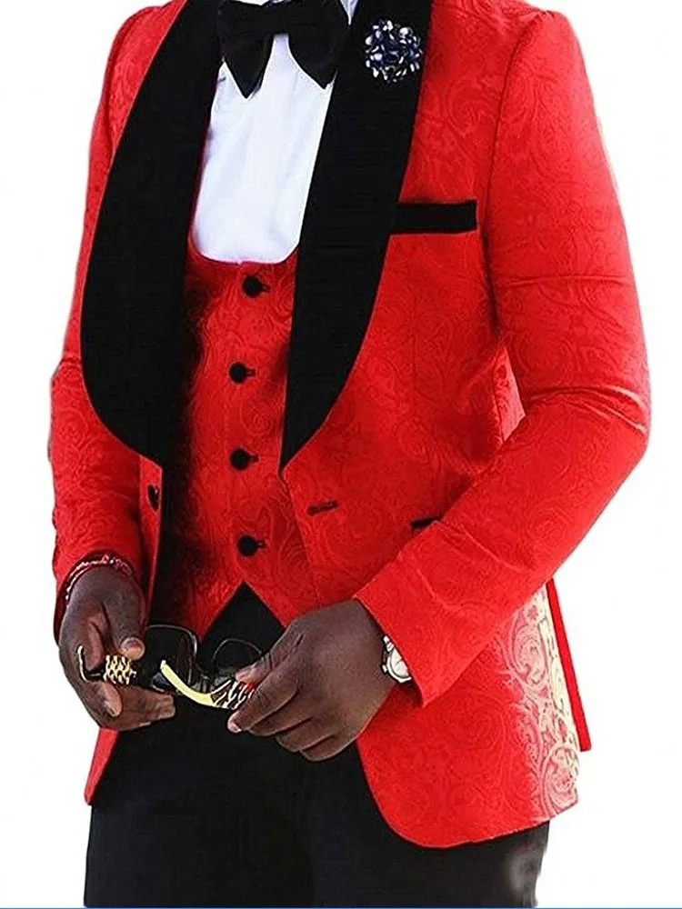 Red/White/Black Groomsmen Shawl Velvet Lapel Groom Tuxedos Men Suits Wedding/Prom Best Man ( Jacket + Pants vest Tie) Z26 | Мужская