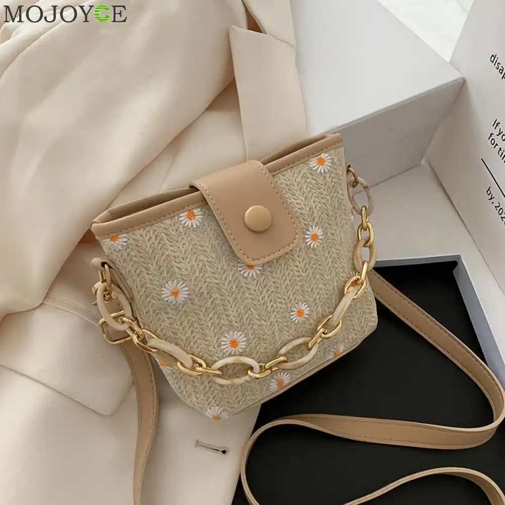 woven straw bucket bag