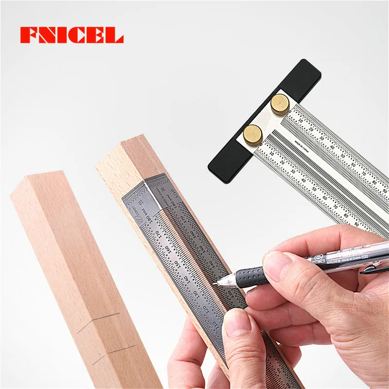 High-precision Scale Ruler T-type Hole Ruler Stainless Woodworking Scribing Mark Line Gauge Carpent