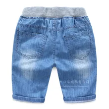 0227-16 Childrenswear Summer New Style Sailboat Lettered Embroidered BOY'S Handsome Knee-length Denim Shorts
