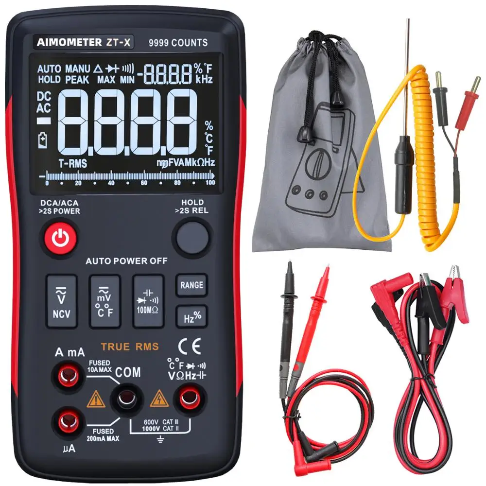 Цифровой мультиметр тестер 9999 AIMOMETER ZT-X тройной дисплей температурный вольтметр ACDC напряжение NCV OhmHz Диодная Емкость - Цвет: ZT-X with T1101