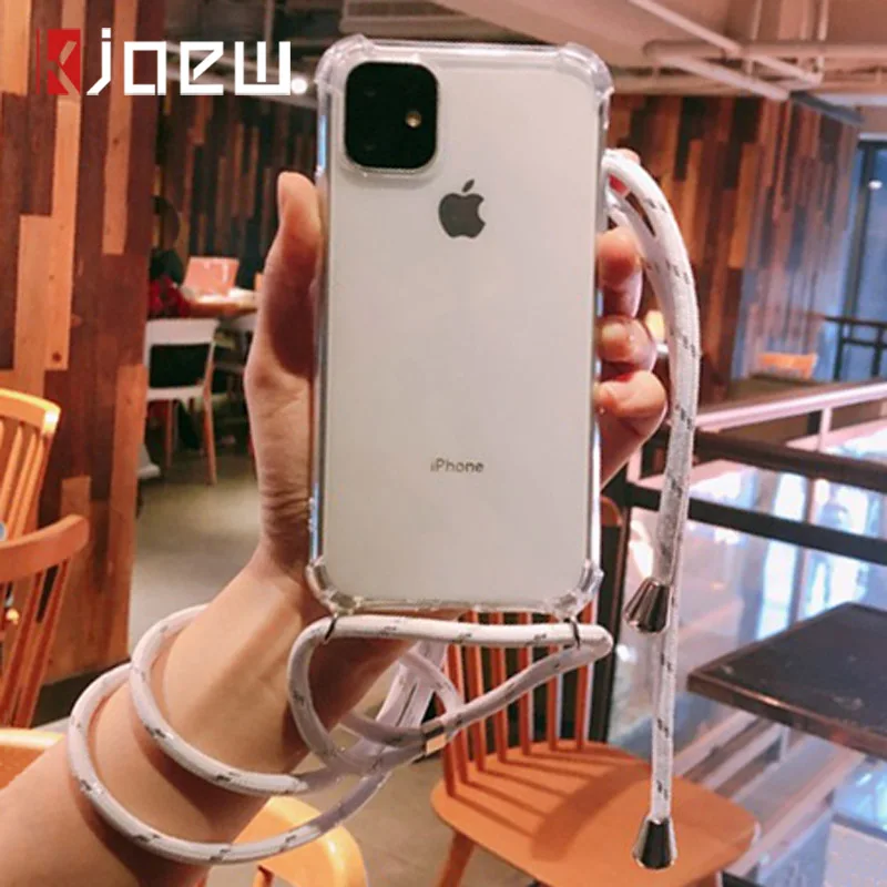

Strap Cord Chain Transparent Phone Case For iPhone 11 Pro XS Max XR X 7 8 6 6s Plus Carry Necklace Lanyard Clear Cover Cases
