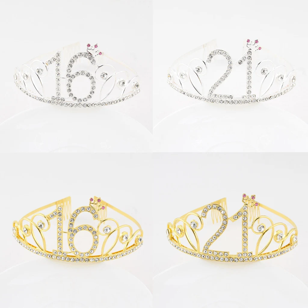 

Sweet 16 Finally 21 Birthday Party Tiara Crystal Crown Headband for Girl Happy 16th 21st Princess Birthday Party Decoration Kits