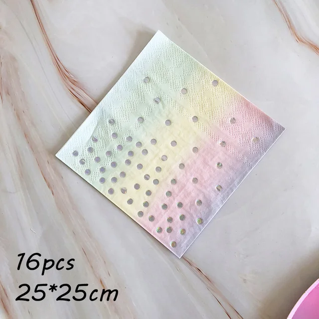 1set Disposable Tableware Rainbow Color Round Flat Paper Cup Paper Towel Party Supplies Birthday Wedding Party Decoration Rainbow napkin