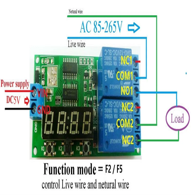 

KC22B02_5V*5 5pcs DC 5V Digital Dual Programmable Relay Control Cycle Delay Timer Timing Switch LED