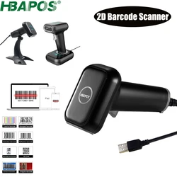 Scanner de codes à barres 2D et 1D, lecteur de codes QR, USB, sans fil, haute vitesse, exposition complète Durable avec base pour magasin 