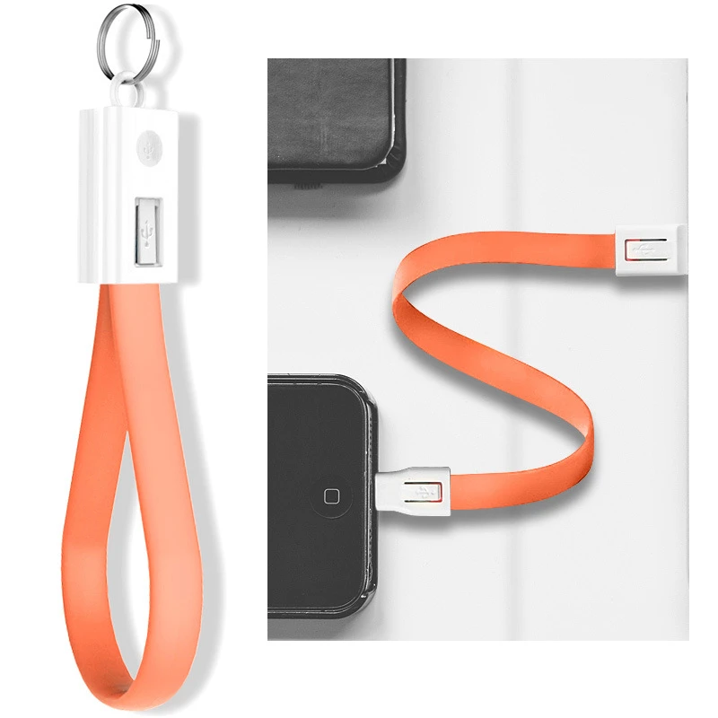 Портативный USB кабель Кнопка ключа 20 см 2A Micro USB/type-c кабель для зарядки телефона передачи данных практичный Автомобильный USB кабель - Цвет: Оранжевый