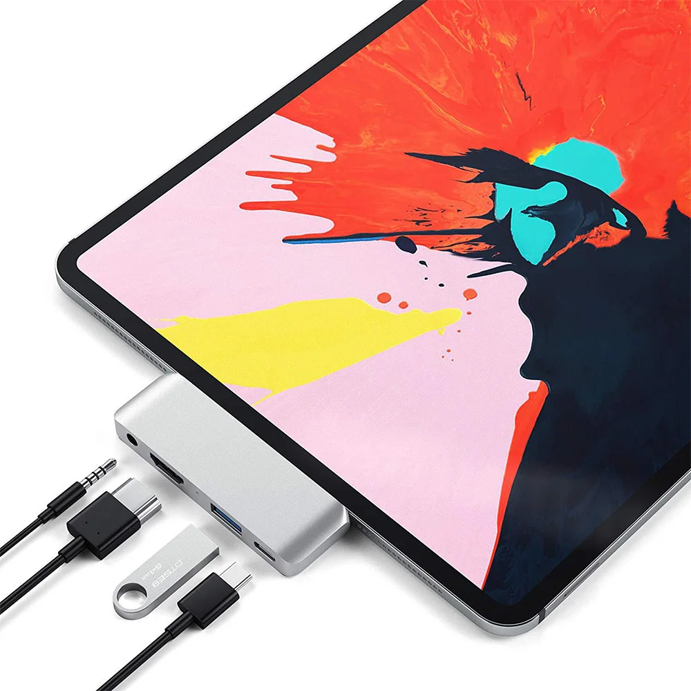 USB C концентратор адаптер для iPad pro с USB-C TYPE C зарядка PD 4K HDMI USB 3,0 3,5 мм наушники для MacBook Pro удлинитель док-станция - Цвет: Silver