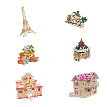 

Simulation Eiffel Tower Beach House Building Model 3d Three-dimensional Wooden Jigsaw Puzzle Toys for Children Diy Handmade