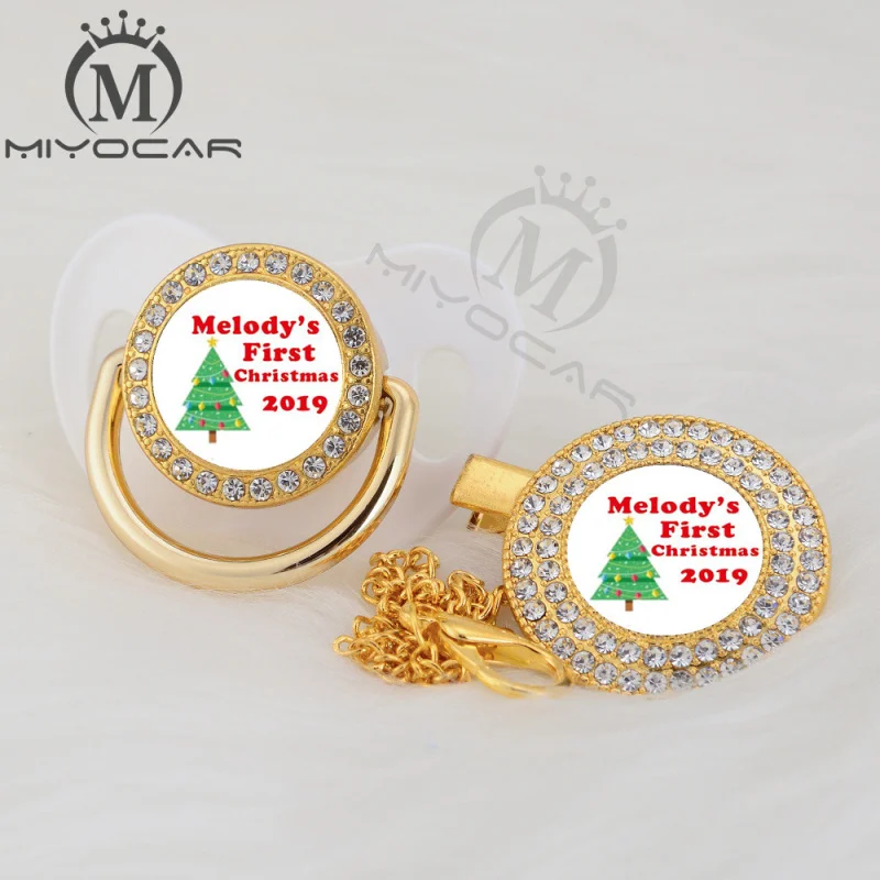 MIYOCAR на заказ любой тест Рождество Золото bling соска и соска клип черный BPA бесплатно пустышка bling уникальный дизайн P-AMS - Цвет: P2-XMAS 0-6M