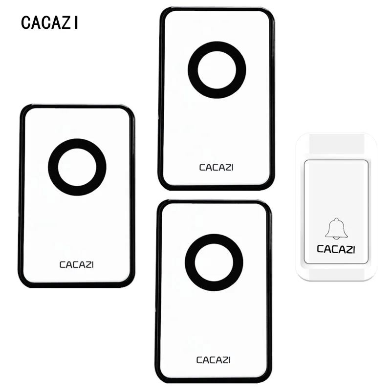 CACAZI автономный водонепроницаемый беспроводной дверной звонок без батареи светодиодный светильник Домашнее беспроводное Кольцо звонок ЕС США вилка 1 Кнопка 1 2 приемника - Цвет: 1V3