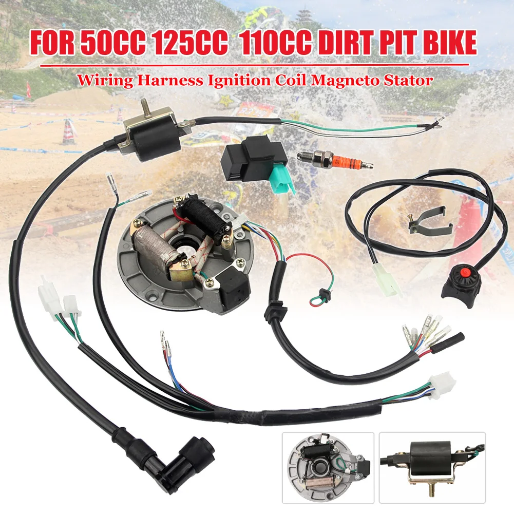 1 Set Wiring Harness Ignition Coil Magneto Stator For 50 70 125cc 110 Dirt Pit Bike Wire Assembly Kit | Автомобили и мотоциклы