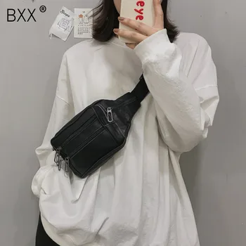 

[BXX] Solid Color PU Leather Chest Waist Bag For Women 2020 Casual Simple All-match Messenger Shoulder Bag Female Handbags HK127