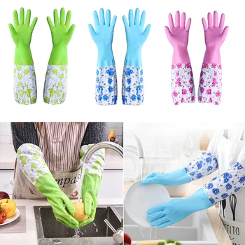 

1 Pair Long Sleeve Magic Dishwashing Scrubber Dish Washing Sponge Rubber Scrub Gloves Kitchen Cleaning Home Kitchen Supplies