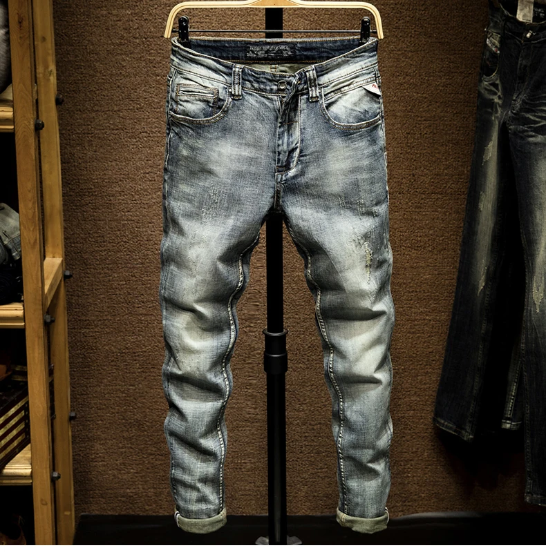 Slim Fit  Jeans Men Light Blue Stretch Spring and Autumn Denim Jeans Pants Male Casual Jenas Men's