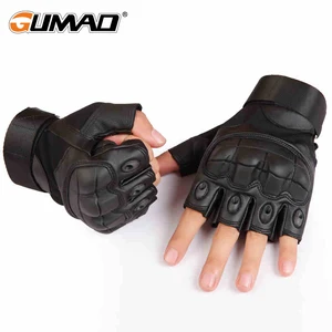 Кожа страйкбол Военная тактические перчатки армия без пальцев похода альпинизма скалолазанья Мужские кастет кулака - изображение