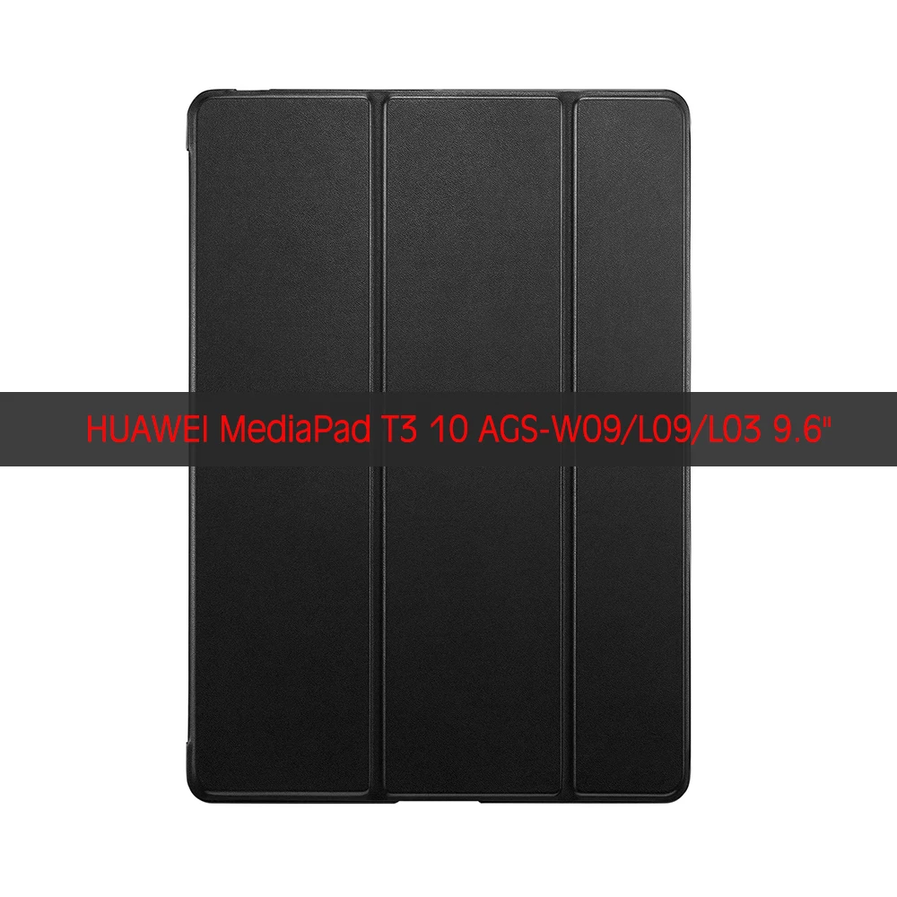 Чехол для HUAWEI MediaPad T3 10 AGS-W09/L09/L03 9,6 ''Fundas для Honor Play Pad2 9,6'' TPC задняя крышка из искусственной кожи Smart Cover Auto Sleep - Цвет: Black-MediaPad T3 10