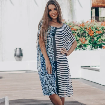 

Plus size Chiffon Beach Cover up Tunic for Beach Sarong Beach Pareos Print Swimsuit Cover-up Robe Plage Beachwear Women Dress