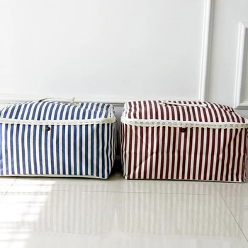 

Home Storage Bag Stripe Pattern Foldable Storage Bag For Clothes Quilt Closet Sweater Organizer Box Pouches Gadget Storage Bag