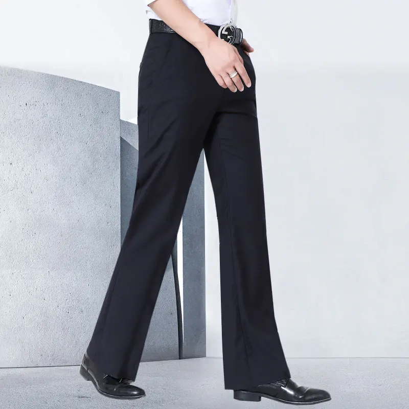 Men Flared Boot Cut Trousers Business Casual Classic Office No Ironing Required Elasticity Black Slim Bottom Formal Suit Pants