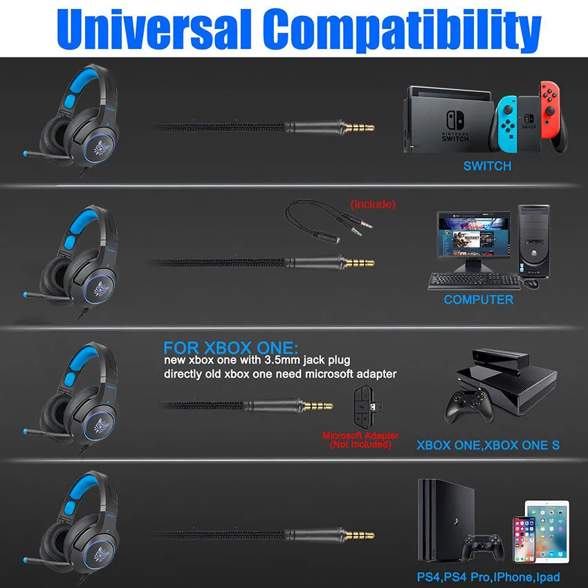 K9/k8 игровая гарнитура для ноутбука/PS4/Xbox One контроллер casque PC стерео наушники с микрофоном светодиодный свет