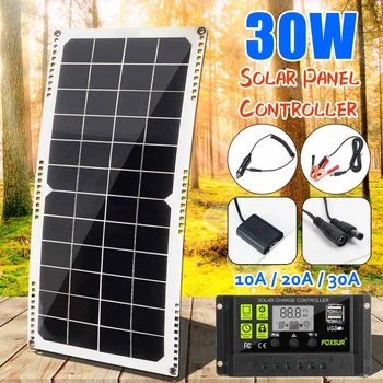 

30W 12V Solar Panel USB Output Solar Cells Poly Solar Panel 10/20/30A Controller for Car Yacht Battery Boat Charger