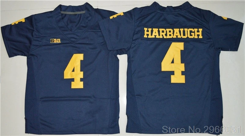 Navy Мичиган Jim Harbaugh 4 колледж Джерси-белый желтый темно-синий сшитый Размер S-3XL - Цвет: Navy