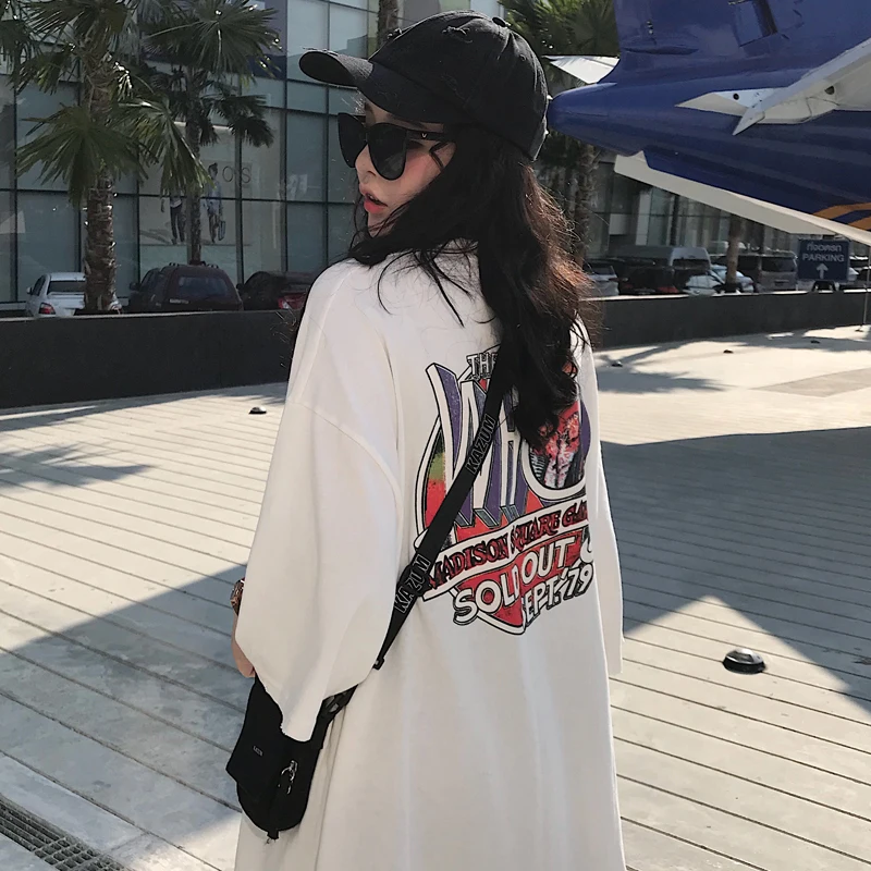 Женские футболки в Корейском стиле Ulzzang, милая Повседневная Свободная футболка с коротким рукавом и мультяшным принтом, женская футболка Kawaii Ins, шикарный Топ для женщин