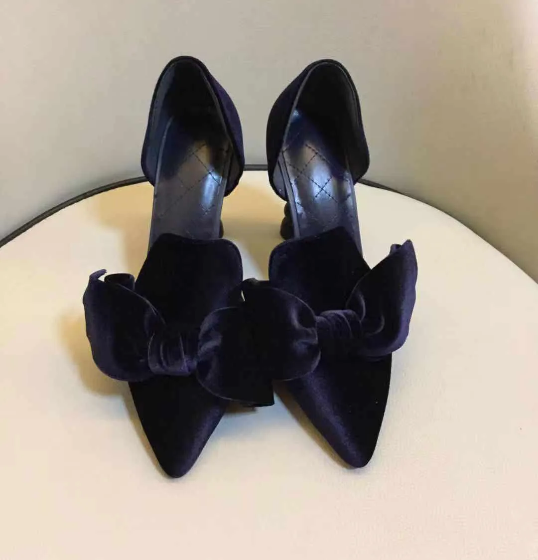 Stylesowner/женские туфли-лодочки из флока; большой галстук-бабочка; вечерние туфли без застежки на высоком каблуке с острым носком; пикантная женская обувь на шпильке; Saptos