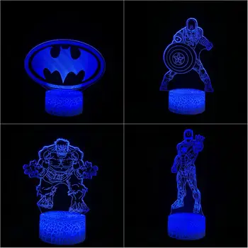 

Spiderman Iron Man Hulk Batman Amercian Captian 3D Lamp Movie Hero Home Desk Decorative USB Illusion Night Light Kid Toy Gift
