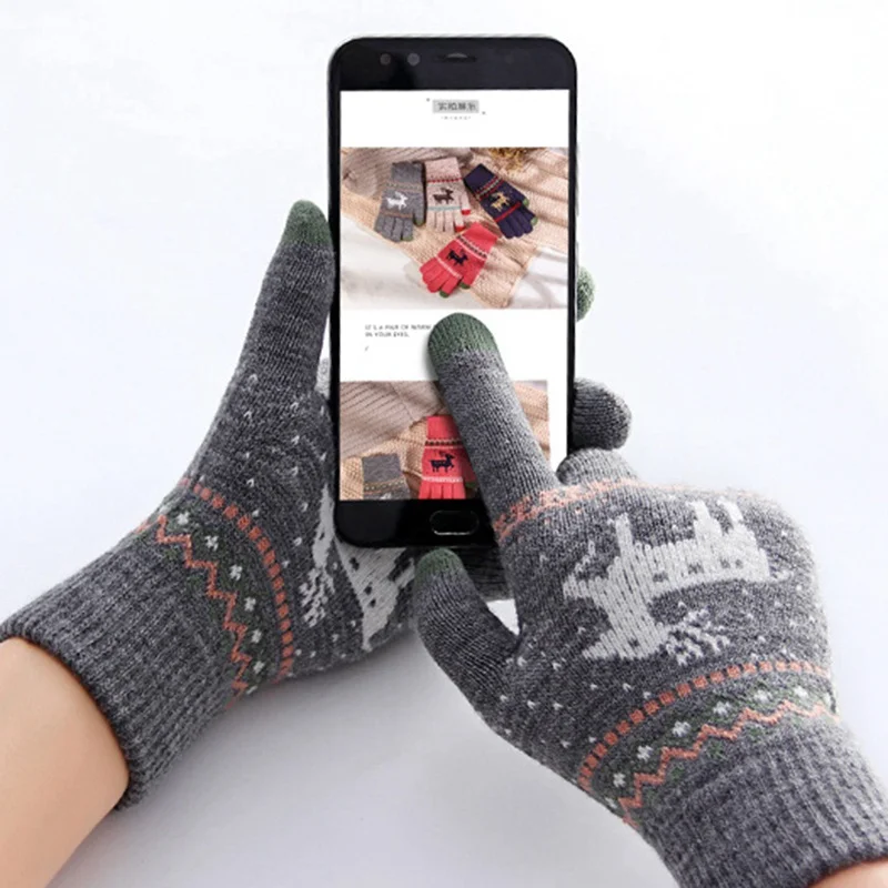 Fashion deer decorative gloves ladies touch screen gloves autumn and winter warm high quality full finger knitting gloves