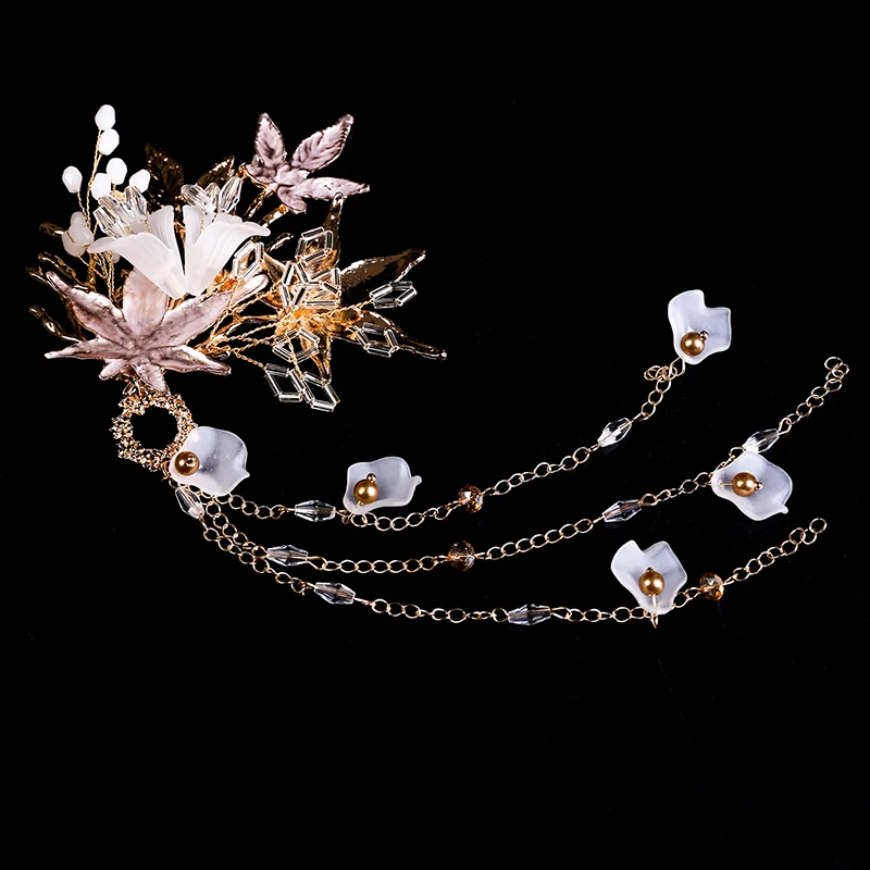 QIANJI 2019QIANJI старинная для волос аксессуары с бахромой кленовый лист клип костюм Hanfu головной убор Фея Головной убор