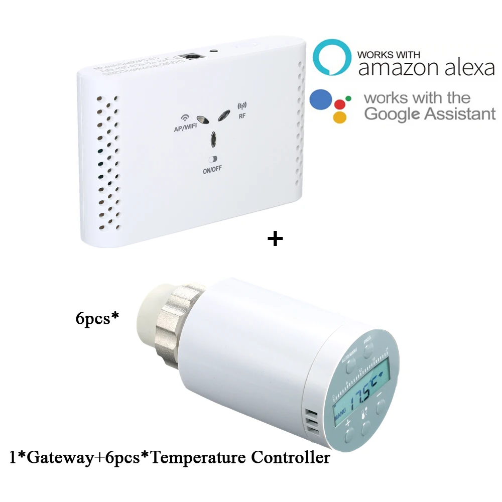 with 6 Controller SEA801-APP Wifi термостат температурный контроллер Отопление точный TRV Умный клапан радиатора программируемый термостат - Цвет: with 6 Controller