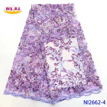 

NIAI New Design Net Lace Nigerian Lace Fabric Embroidered African Sequins Lace Fabric French Lace For Women Party Dress NI2662-4