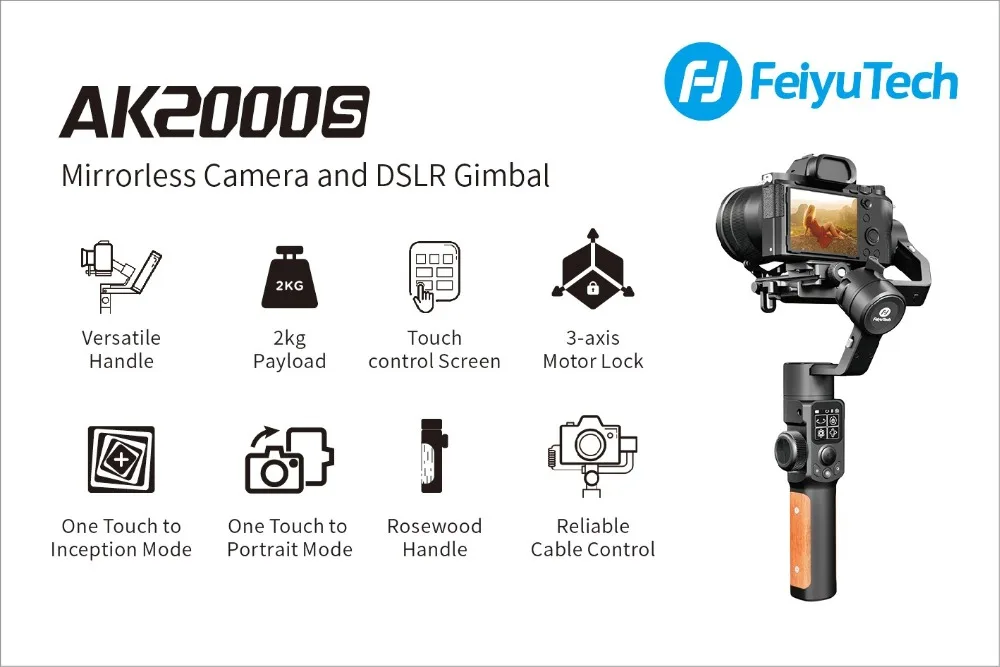 Feiyu Ak2000S Расширенный комплект 3 оси ручной карданный стабилизатор для sony Canon Panasonic Nikon беззеркальных и DSLR цифровых камер