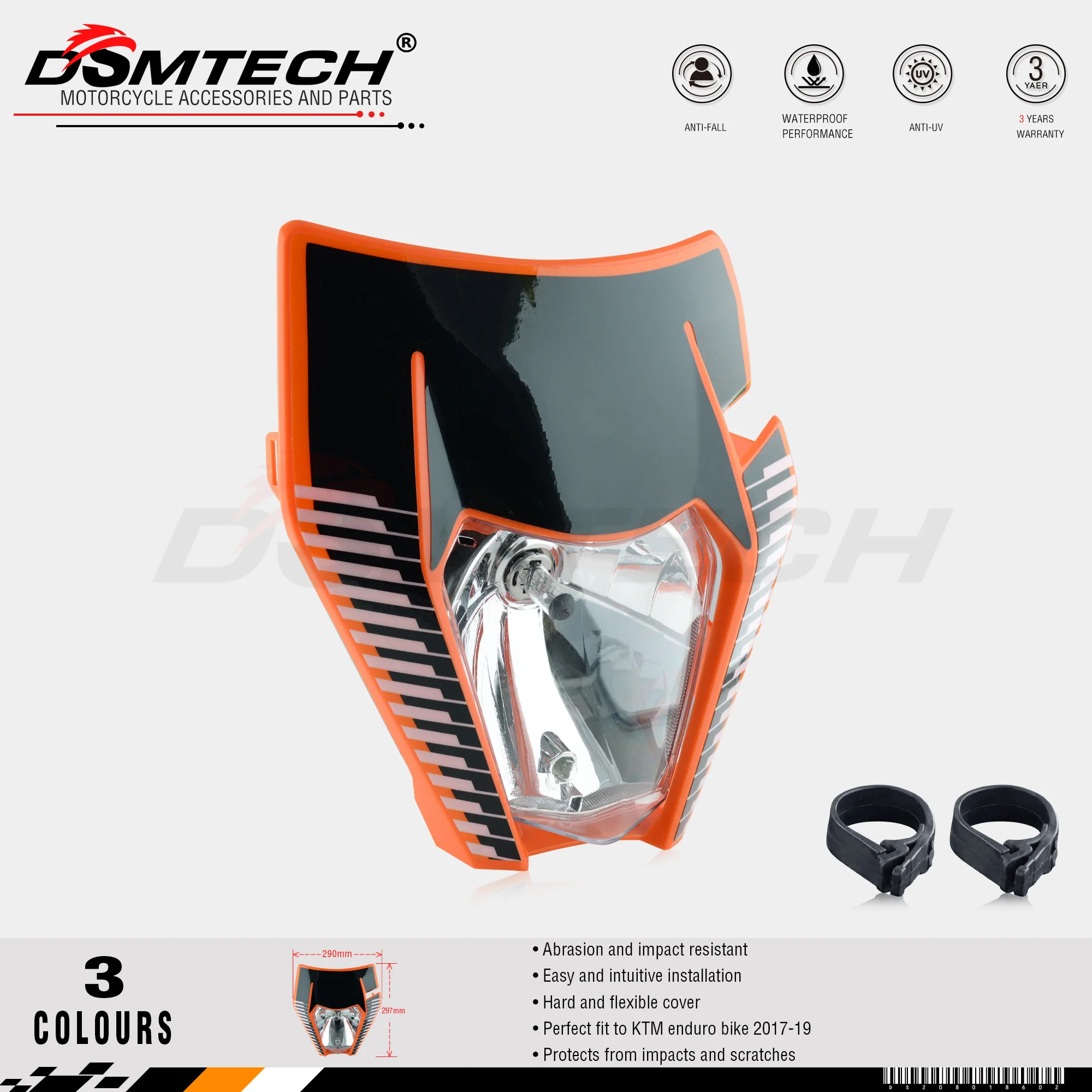 DSMTECH Headlight Headlamp With Sticker For KTM SX F EXC XCF SMR 2017 2018 2019 Motorcycle Dirt Bike MX Enduro Supermoto |