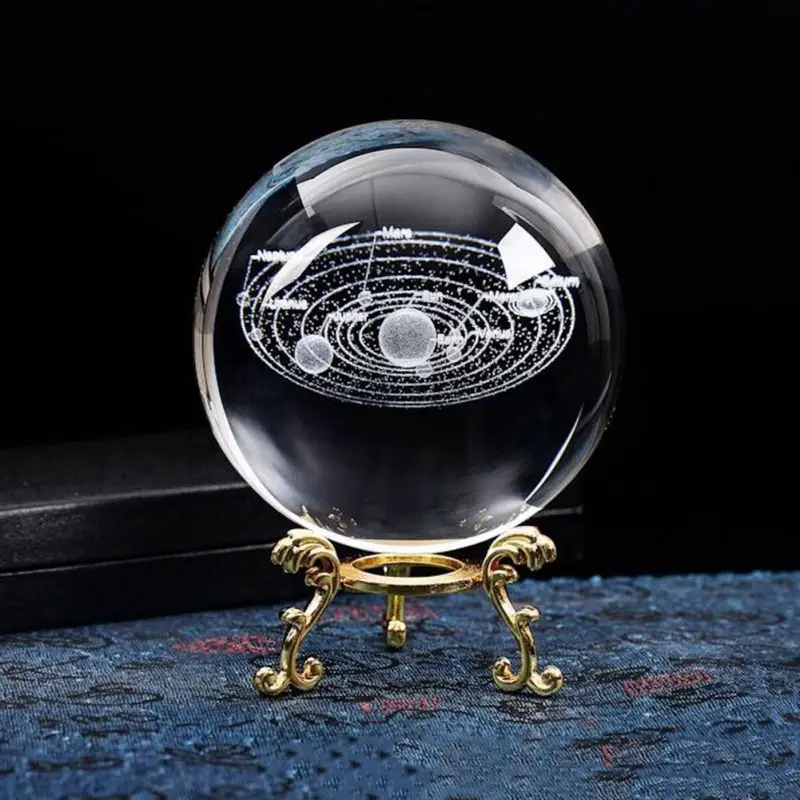 

60mm Laser Engraved Solar Crystal Ball 3D Miniature Planets Model Sphere Glass Globe Ornament Home Decoration For Astrophile