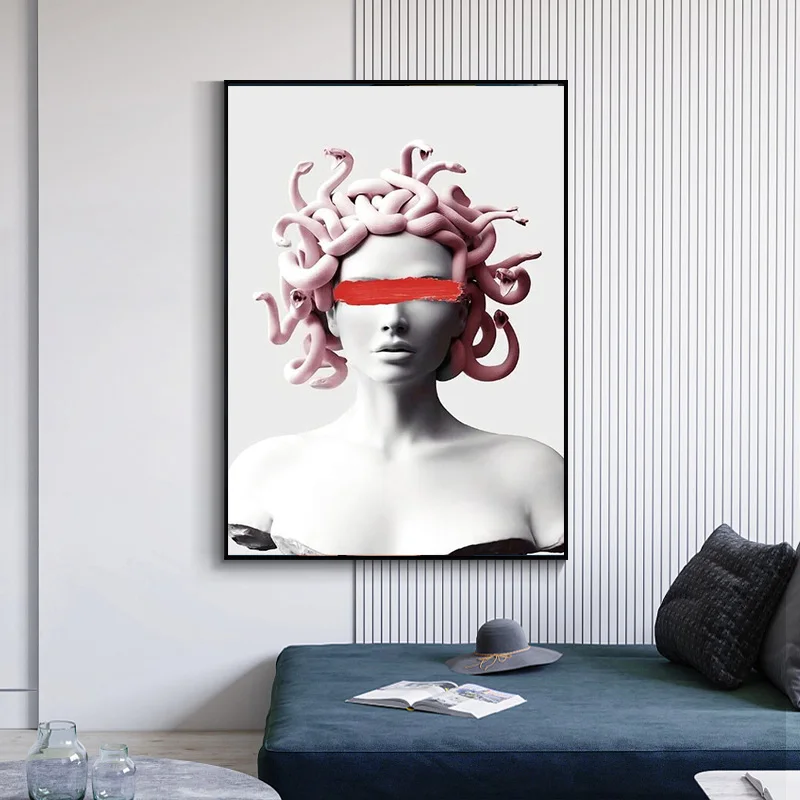 Vaporwave скульптура Медузы холст художественные плакаты граффити Искусство Холст