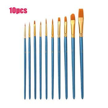

10pcs/set Acrylic Oil Students Nylon Gift For Kids Paint Brush Set Stationery Watercolor Drawing Tool School Round Pointed Tip
