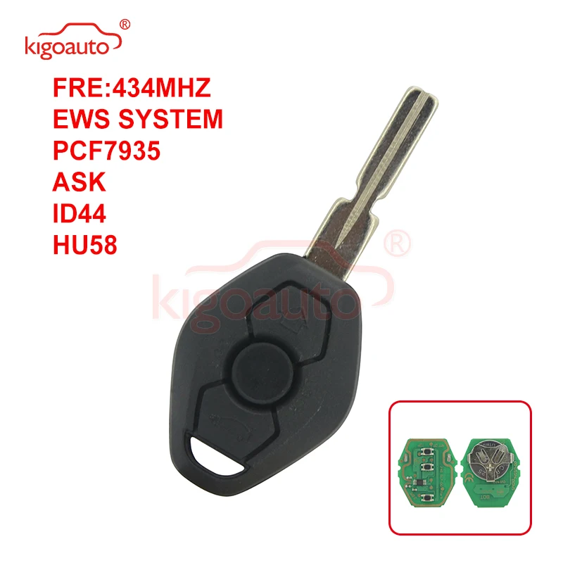 Kigoauto EWS Система дистанционного ключа 3 кнопки HU58 PCF7935(ID44) чип 434 МГц попросить для BMW