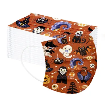 

50pcs Mix Halloween Print Children's Mask Disposable Face Mask Mouth Cover 3 Ply Ear Loop Cartoon Mask Mascarillas Mascarar
