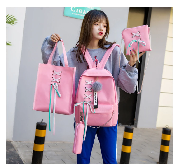 Комплект из 4 предметов мода рюкзак Для женщин для отдыха Back Pack Япония дамы рюкзак Повседневное Для женщин девочек-подростков Классический Рюкзак Школьный Сумки