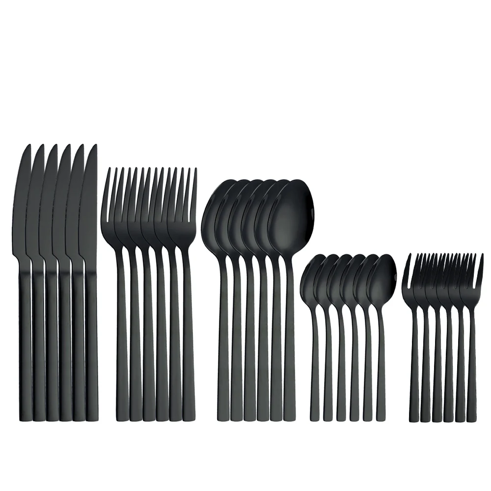 Black Cutlery Set Stainless Steel Cutlery Spoon Fork Knife Black Tableware Dinnerware Set 20 Pieces Dishwasher Safe Eco Friendly