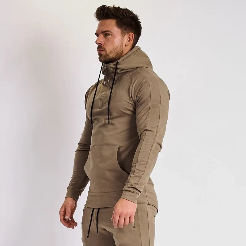 khaki hoodie Осенне-зимний мужской спортивный костюм, толстовка с капюшоном, повседневные штаны для пробежек, спортивная одежда, спортивная одежда, спортивный костюм - Цвет: khaki hoodie