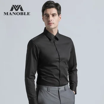

High Quality Men's Dress Shirt 2019 Brands New Fashion Regular Fit Shirts Business Long Sleeve with Cufflink Solid Color